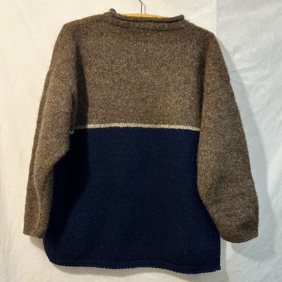 Caravan Ecuadorian 100% Wool Taupe & Blue Mock Neck Sweater Pullover. One Size - Picture 2 of 13